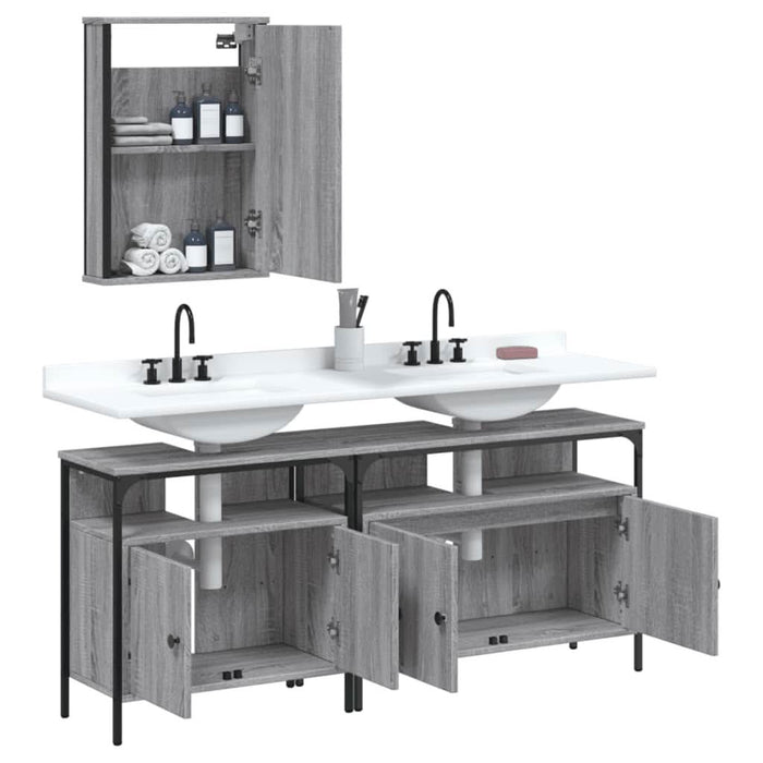 Set mobilier de baie, 3 piese, gri sonoma, lemn prelucrat - WALTI WALTI