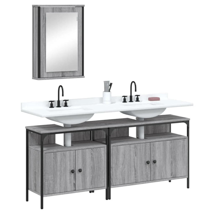 Set mobilier de baie, 3 piese, gri sonoma, lemn prelucrat - WALTI WALTI