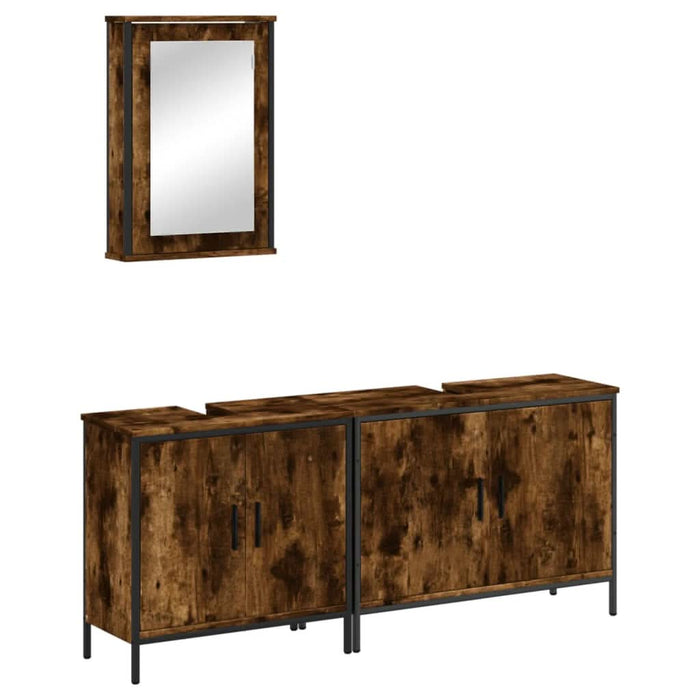 Set mobilier de baie, 3 piese, stejar fumuriu, lemn prelucrat - WALTI WALTI