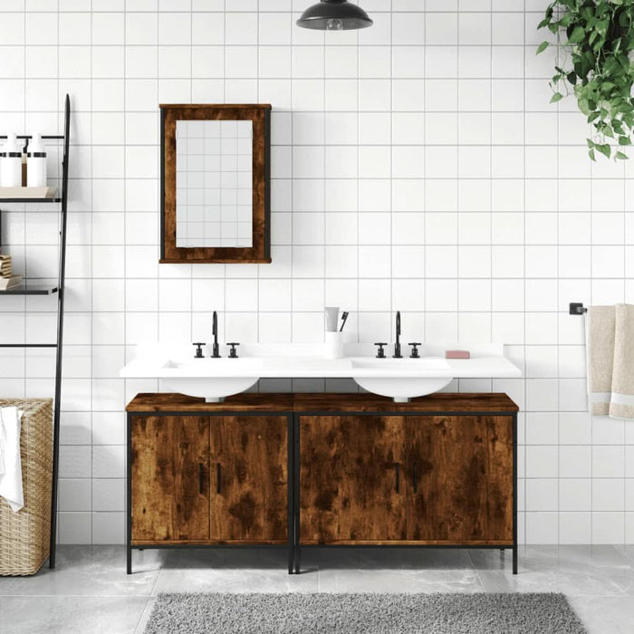 Set mobilier de baie, 3 piese, stejar fumuriu, lemn prelucrat - WALTI WALTI