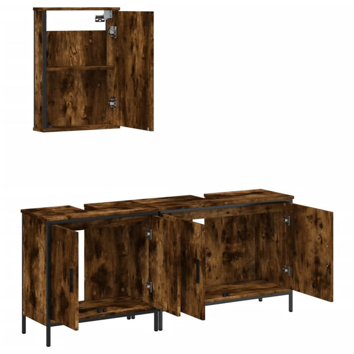Set mobilier de baie, 3 piese, stejar fumuriu, lemn prelucrat - WALTI WALTI