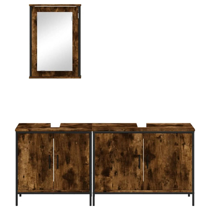 Set mobilier de baie, 3 piese, stejar fumuriu, lemn prelucrat - WALTI WALTI