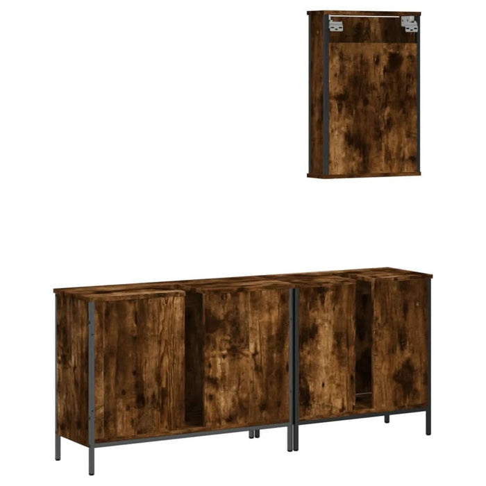 Set mobilier de baie, 3 piese, stejar fumuriu, lemn prelucrat - WALTI WALTI