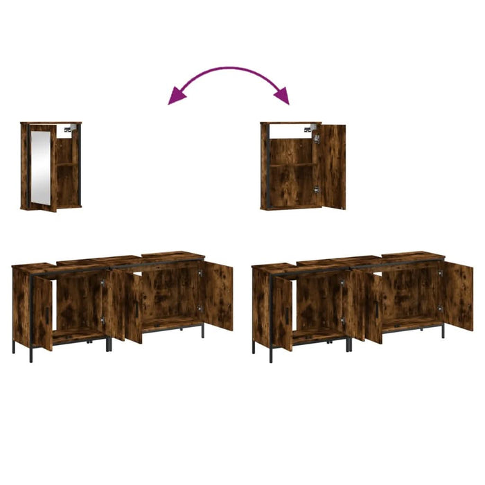 Set mobilier de baie, 3 piese, stejar fumuriu, lemn prelucrat - WALTI WALTI