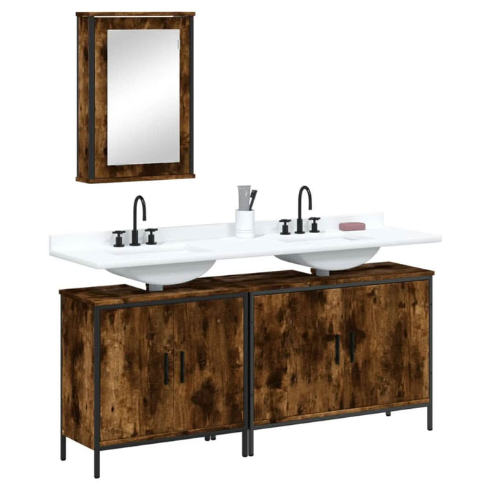Set mobilier de baie, 3 piese, stejar fumuriu, lemn prelucrat - WALTI WALTI