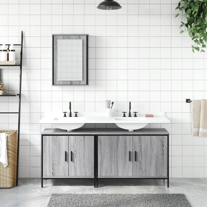 Set mobilier de baie, 3 piese, gri sonoma, lemn prelucrat - WALTI WALTI