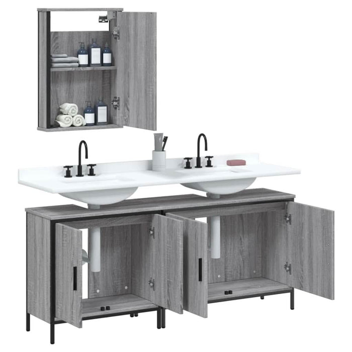 Set mobilier de baie, 3 piese, gri sonoma, lemn prelucrat - WALTI WALTI