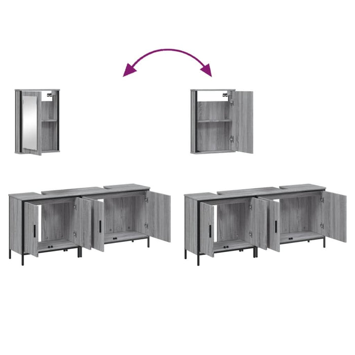 Set mobilier de baie, 3 piese, gri sonoma, lemn prelucrat - WALTI WALTI