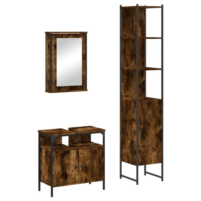 Set mobilier de baie, 3 piese, stejar fumuriu, lemn prelucrat - WALTI WALTI