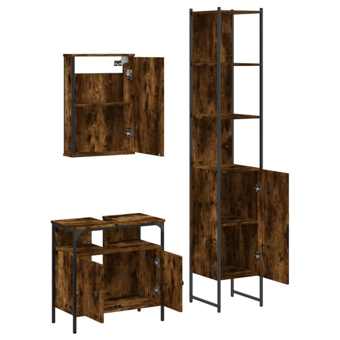 Set mobilier de baie, 3 piese, stejar fumuriu, lemn prelucrat - WALTI WALTI