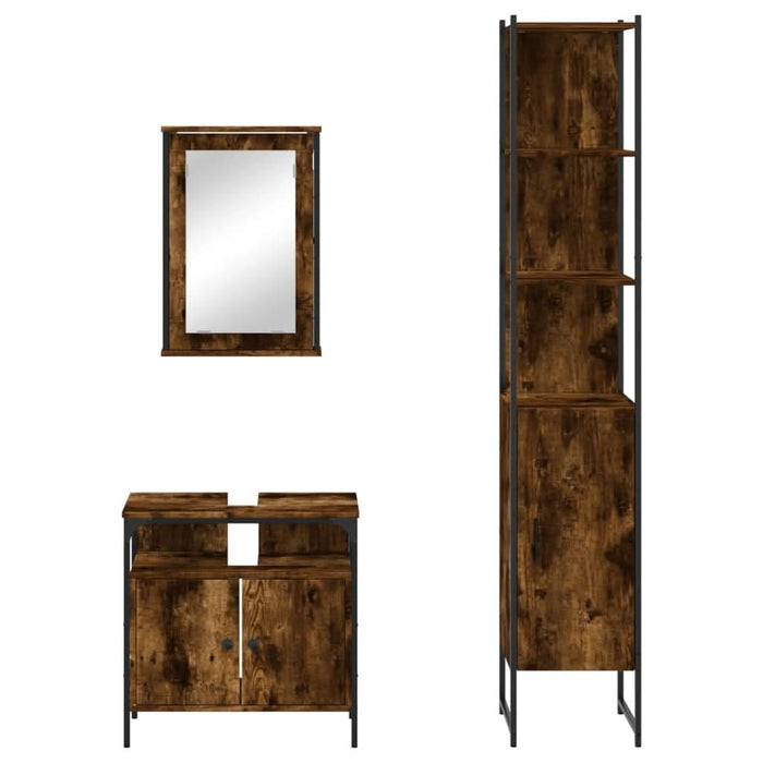 Set mobilier de baie, 3 piese, stejar fumuriu, lemn prelucrat - WALTI WALTI