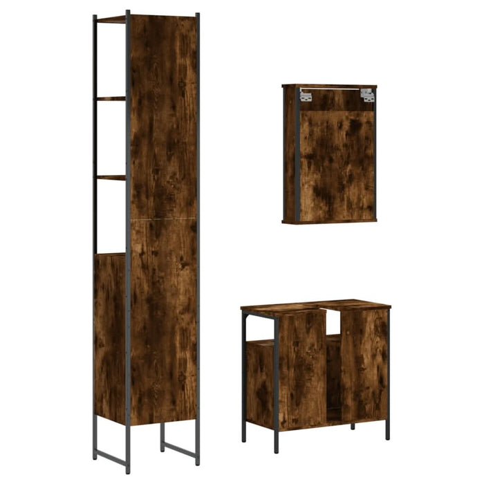Set mobilier de baie, 3 piese, stejar fumuriu, lemn prelucrat - WALTI WALTI