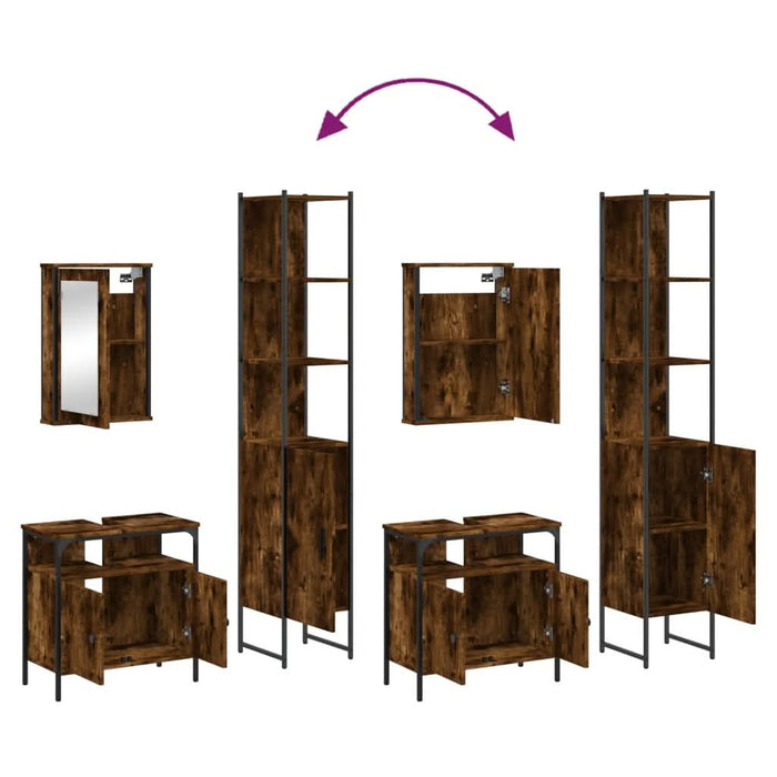 Set mobilier de baie, 3 piese, stejar fumuriu, lemn prelucrat - WALTI WALTI