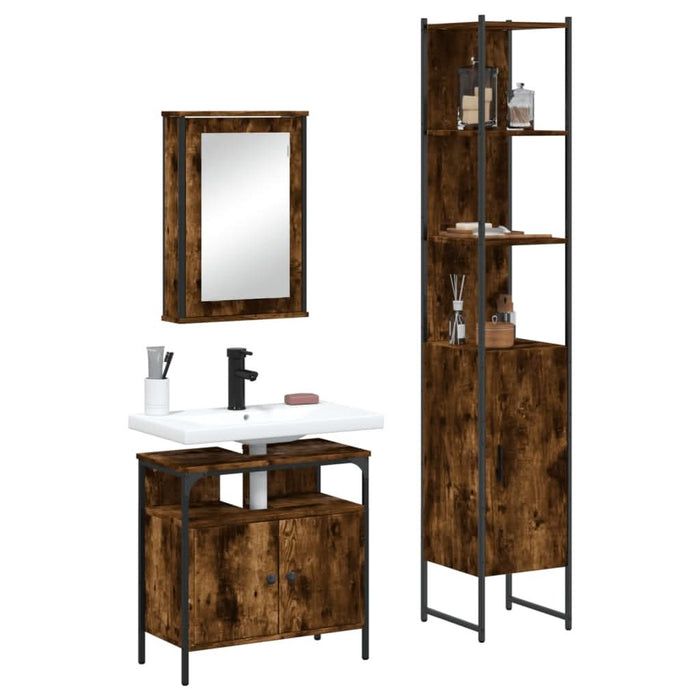 Set mobilier de baie, 3 piese, stejar fumuriu, lemn prelucrat - WALTI WALTI