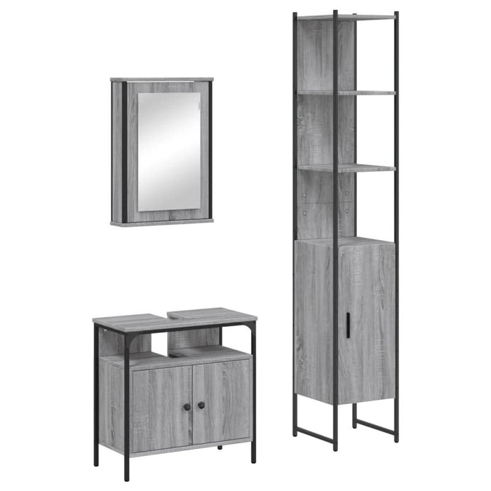 Set mobilier de baie, 3 piese, gri sonoma, lemn prelucrat - WALTI WALTI