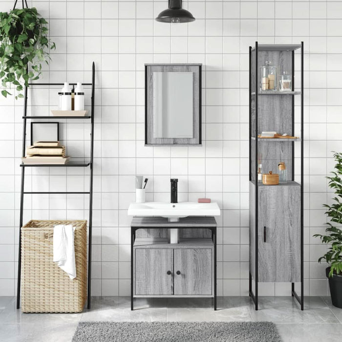 Set mobilier de baie, 3 piese, gri sonoma, lemn prelucrat - WALTI WALTI