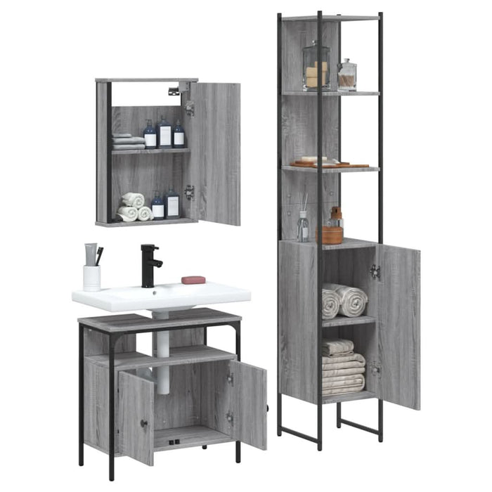 Set mobilier de baie, 3 piese, gri sonoma, lemn prelucrat - WALTI WALTI
