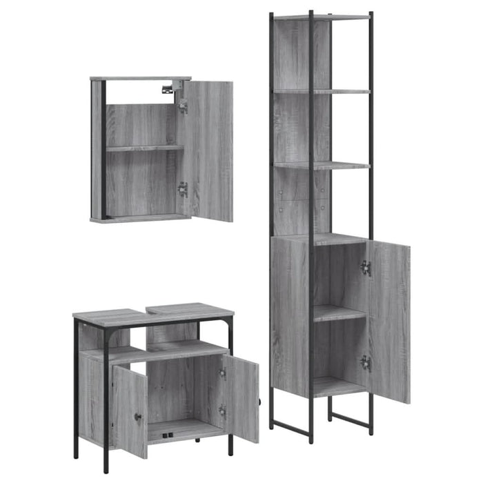Set mobilier de baie, 3 piese, gri sonoma, lemn prelucrat - WALTI WALTI