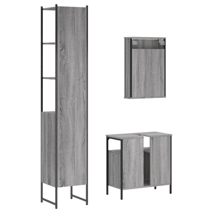 Set mobilier de baie, 3 piese, gri sonoma, lemn prelucrat - WALTI WALTI