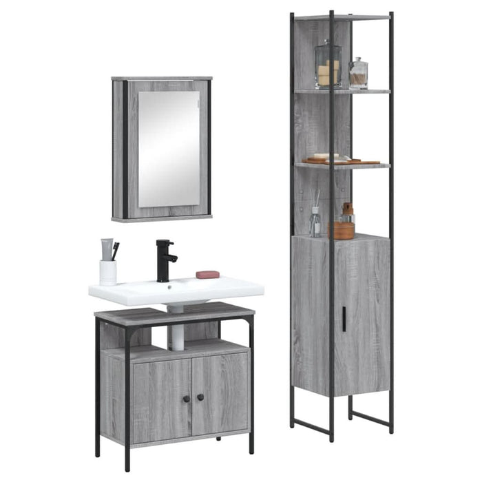 Set mobilier de baie, 3 piese, gri sonoma, lemn prelucrat - WALTI WALTI