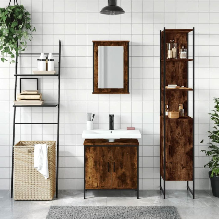 Set mobilier de baie, 3 piese, stejar fumuriu, lemn prelucrat - WALTI WALTI