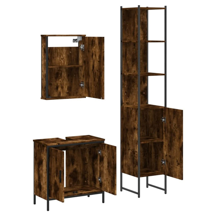 Set mobilier de baie, 3 piese, stejar fumuriu, lemn prelucrat - WALTI WALTI