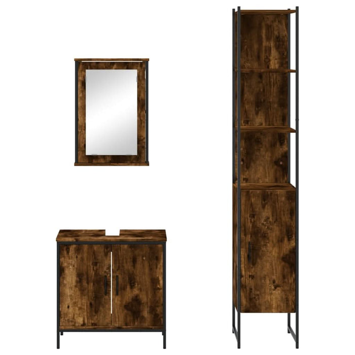 Set mobilier de baie, 3 piese, stejar fumuriu, lemn prelucrat - WALTI WALTI