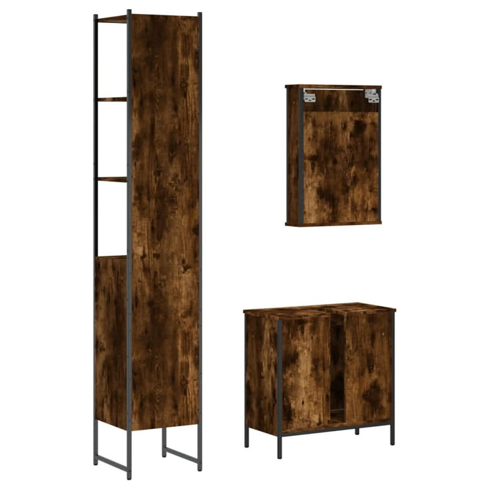 Set mobilier de baie, 3 piese, stejar fumuriu, lemn prelucrat - WALTI WALTI