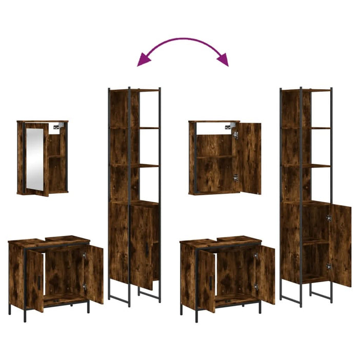 Set mobilier de baie, 3 piese, stejar fumuriu, lemn prelucrat - WALTI WALTI