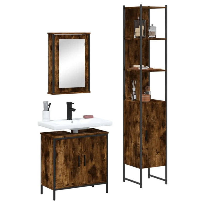 Set mobilier de baie, 3 piese, stejar fumuriu, lemn prelucrat - WALTI WALTI