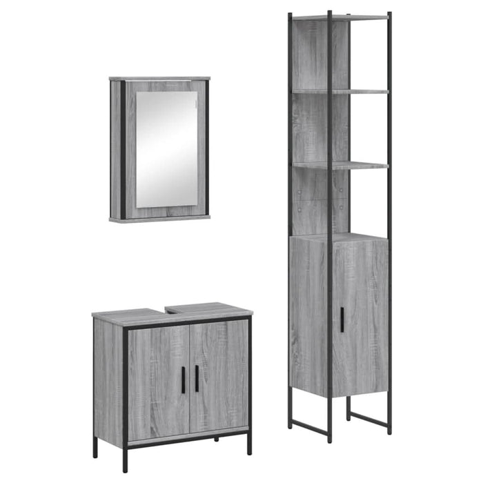 Set mobilier de baie, 3 piese, gri sonoma, lemn prelucrat - WALTI WALTI