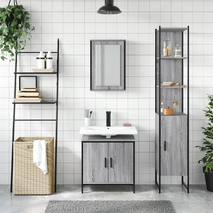 Set mobilier de baie, 3 piese, gri sonoma, lemn prelucrat - WALTI WALTI