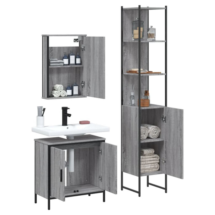 Set mobilier de baie, 3 piese, gri sonoma, lemn prelucrat - WALTI WALTI