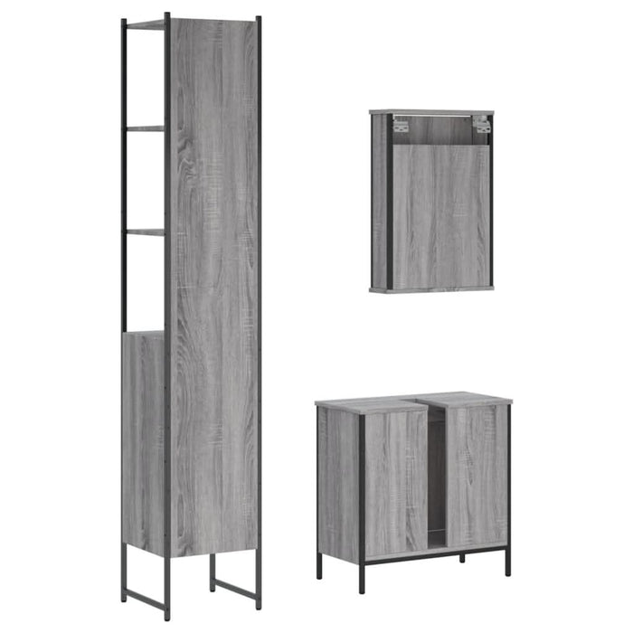 Set mobilier de baie, 3 piese, gri sonoma, lemn prelucrat - WALTI WALTI