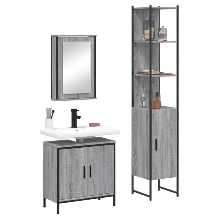 Set mobilier de baie, 3 piese, gri sonoma, lemn prelucrat - WALTI WALTI