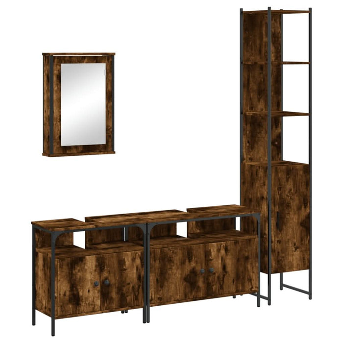 Set mobilier de baie, 4 piese, stejar fumuriu, lemn prelucrat - WALTI WALTI