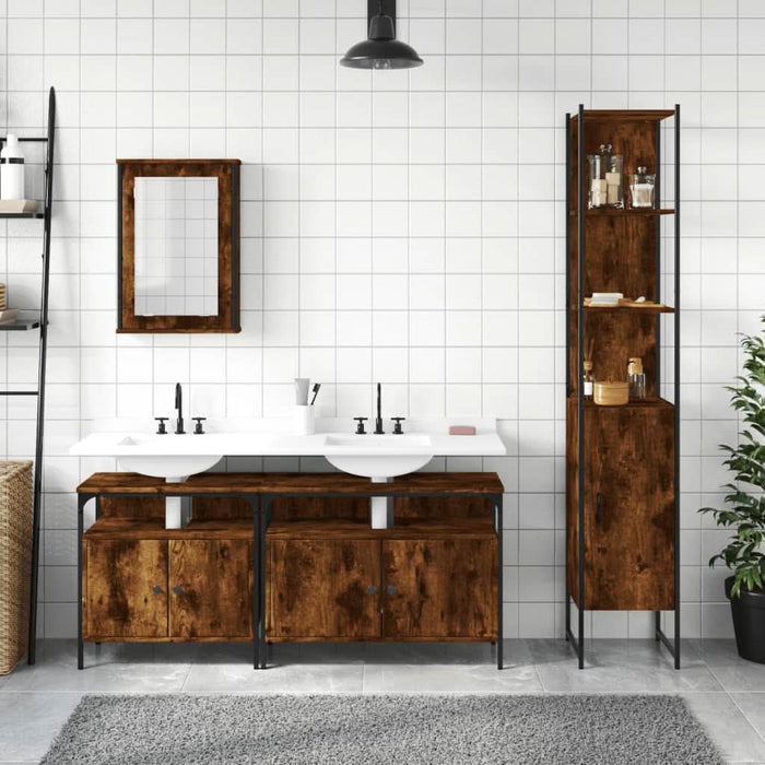 Set mobilier de baie, 4 piese, stejar fumuriu, lemn prelucrat - WALTI WALTI