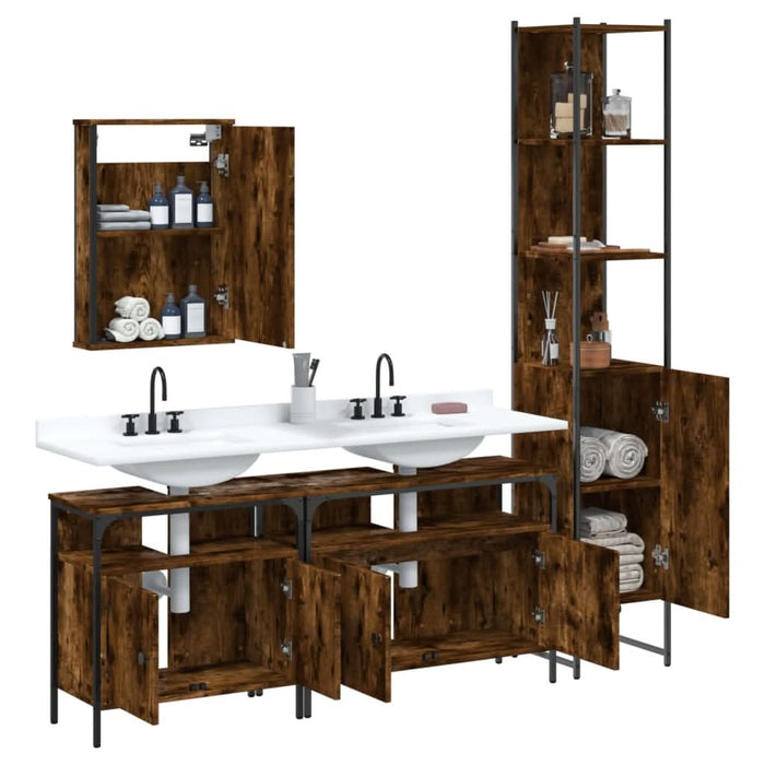 Set mobilier de baie, 4 piese, stejar fumuriu, lemn prelucrat - WALTI WALTI