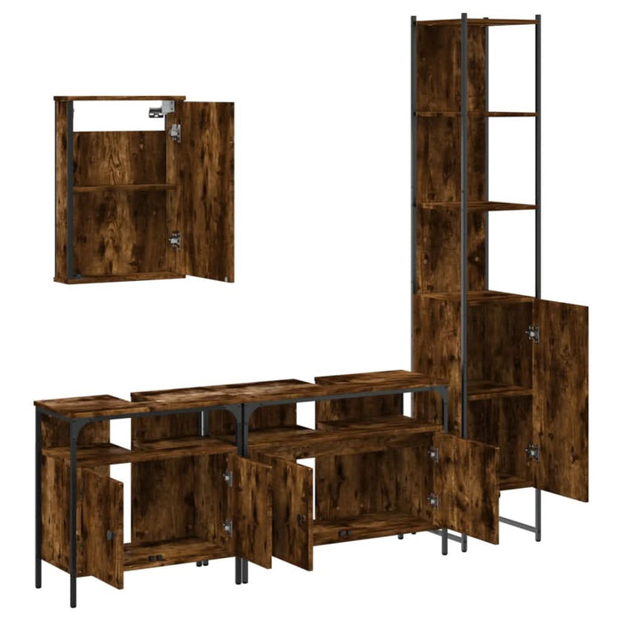Set mobilier de baie, 4 piese, stejar fumuriu, lemn prelucrat - WALTI WALTI