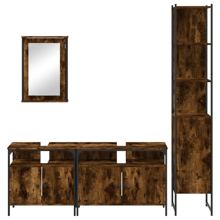 Set mobilier de baie, 4 piese, stejar fumuriu, lemn prelucrat - WALTI WALTI