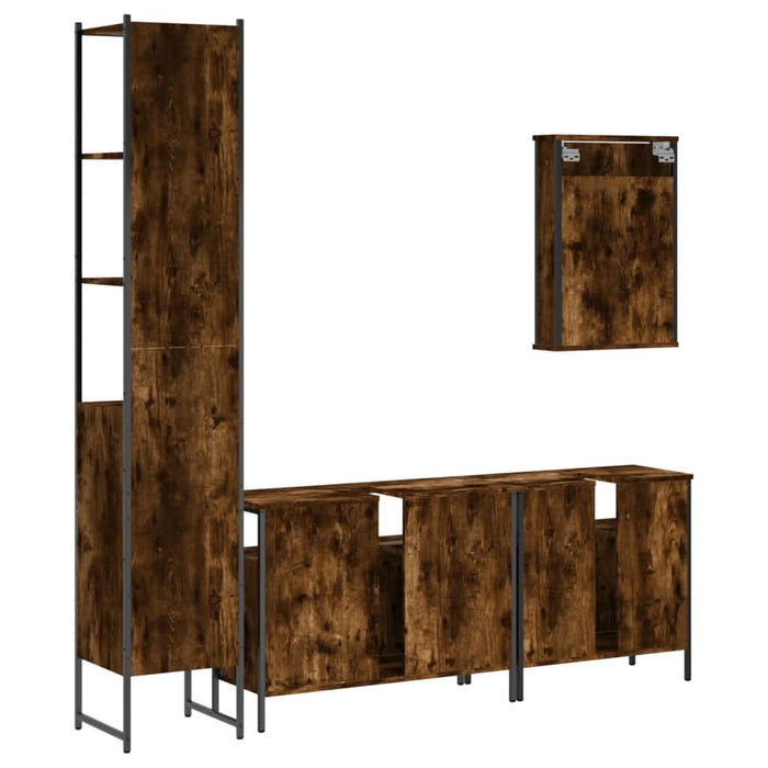 Set mobilier de baie, 4 piese, stejar fumuriu, lemn prelucrat - WALTI WALTI