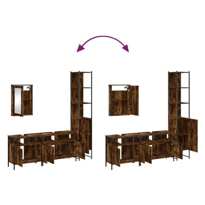 Set mobilier de baie, 4 piese, stejar fumuriu, lemn prelucrat - WALTI WALTI