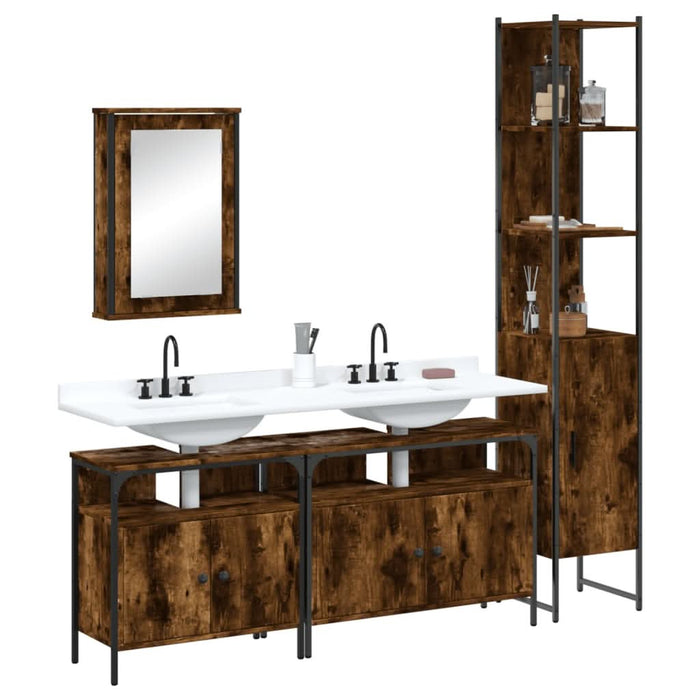 Set mobilier de baie, 4 piese, stejar fumuriu, lemn prelucrat - WALTI WALTI