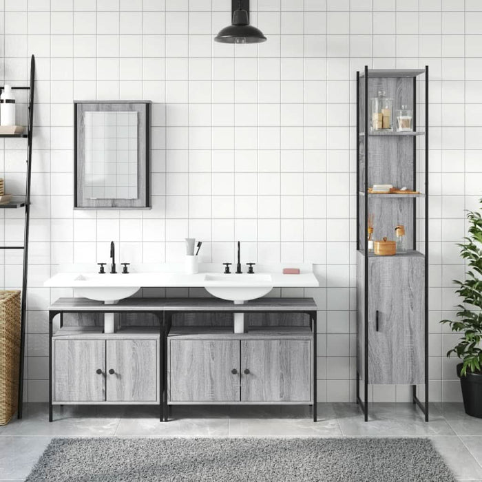 Set mobilier de baie, 4 piese, gri sonoma, lemn prelucrat - WALTI WALTI