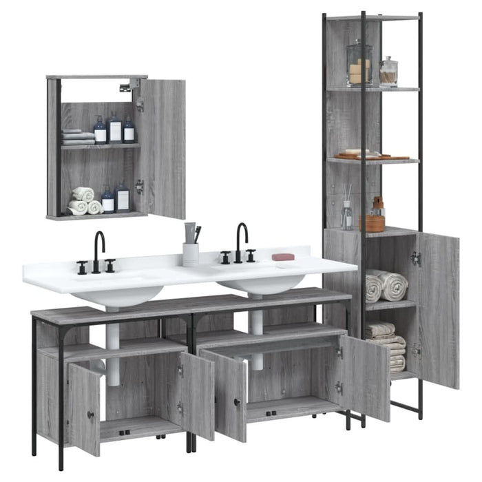 Set mobilier de baie, 4 piese, gri sonoma, lemn prelucrat - WALTI WALTI