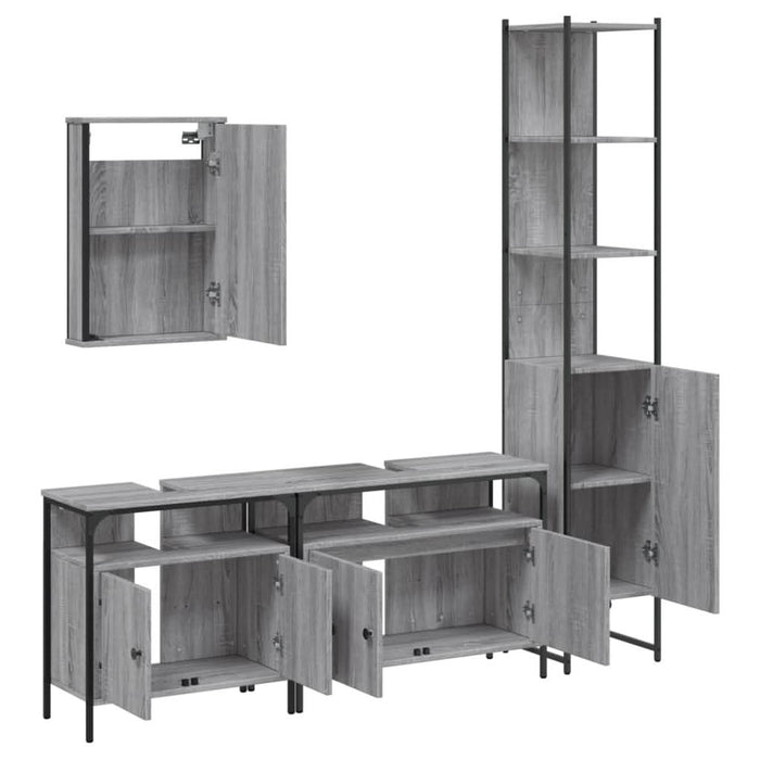 Set mobilier de baie, 4 piese, gri sonoma, lemn prelucrat - WALTI WALTI