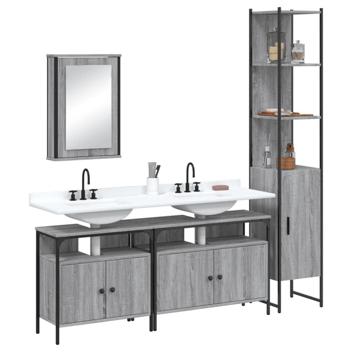 Set mobilier de baie, 4 piese, gri sonoma, lemn prelucrat - WALTI WALTI