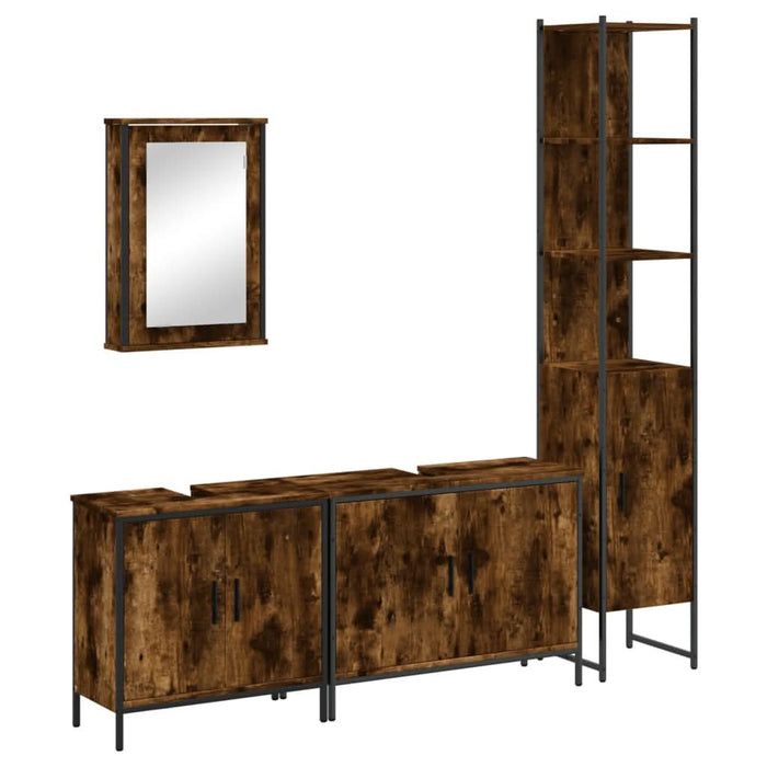 Set mobilier de baie, 4 piese, stejar fumuriu, lemn prelucrat - WALTI WALTI