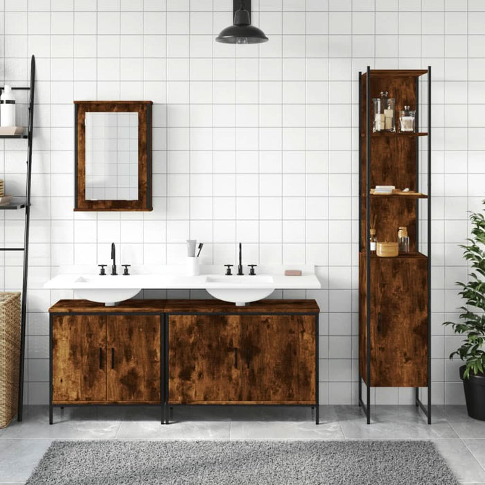 Set mobilier de baie, 4 piese, stejar fumuriu, lemn prelucrat - WALTI WALTI