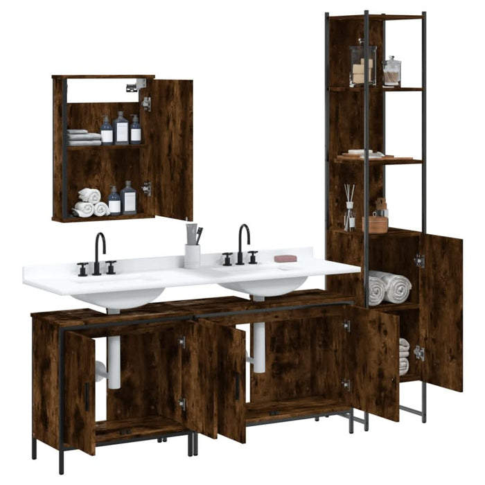 Set mobilier de baie, 4 piese, stejar fumuriu, lemn prelucrat - WALTI WALTI